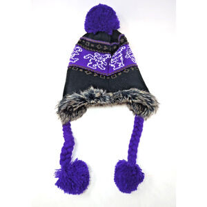 Grateful Dead Official 2015 Retro Knit Beanie Winter Hat Purple Pom Poms Adult